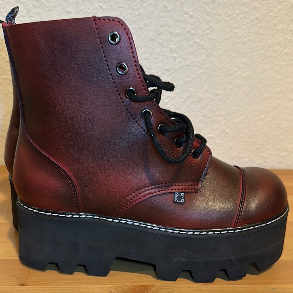 T.U.K Deep Red Leather Ankle Boots